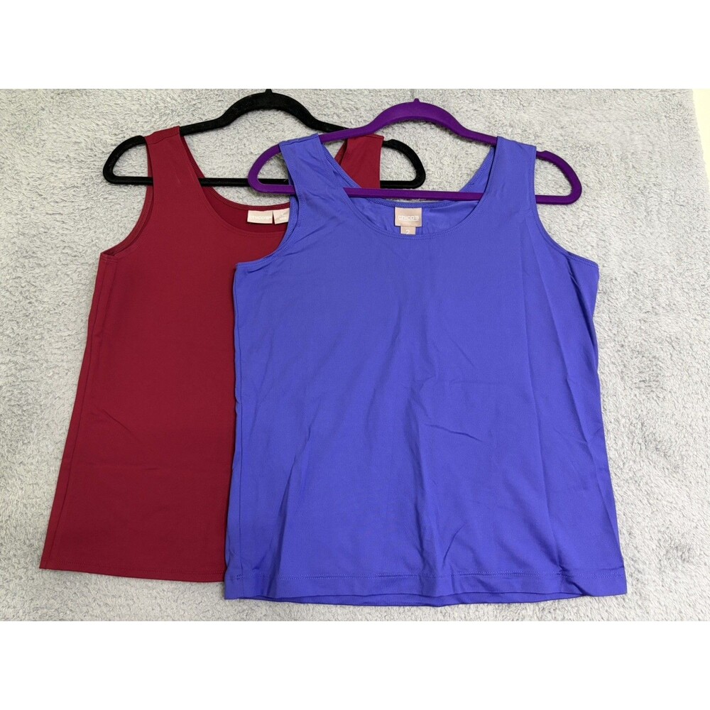 Chico's Solid Spandex Blend Women's Tanks Size 2 (Large) Purple/Maroon Lot of 2